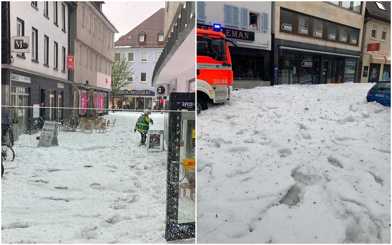 GERMANIA. Utilaje de deszăpezire scoase pe străzi după o furtună cu grindină GERMANIA. Utilaje de deszăpezire scoase pe străzi după o furtună cu grindină