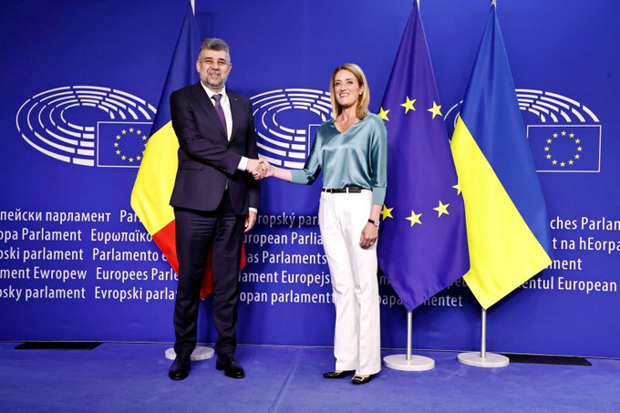 Premierul Marcel Ciolacu s-a întâlnit cu președinta Parlamentului European, Roberta Metsola