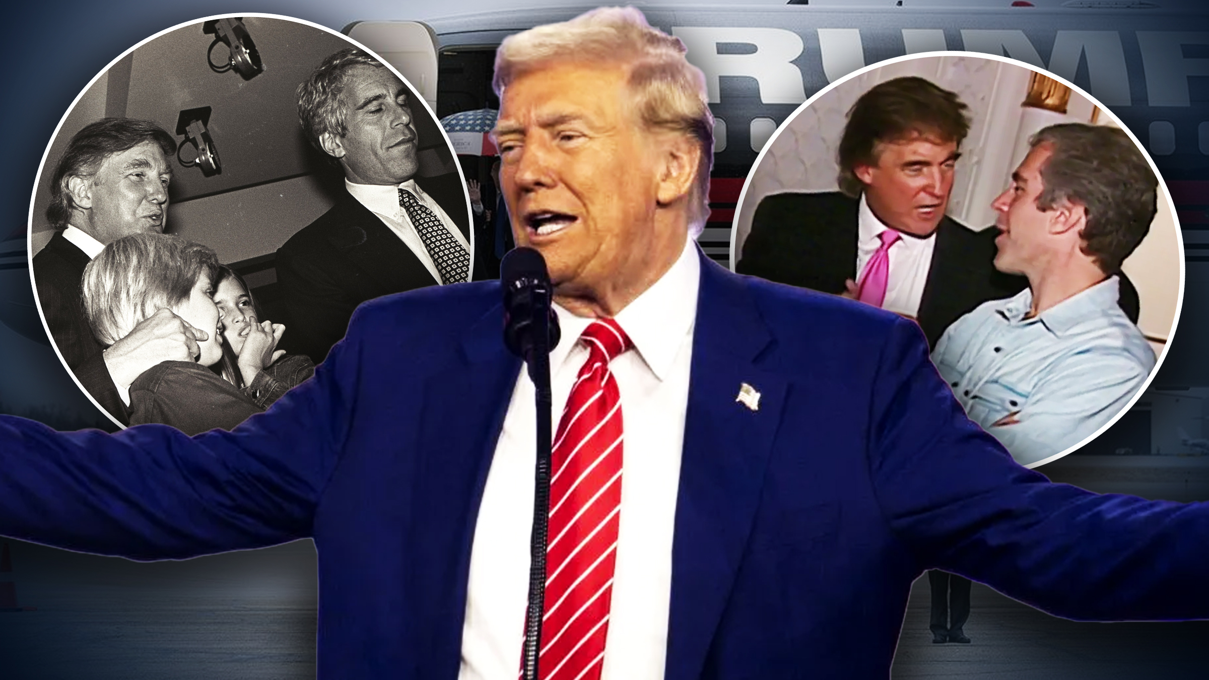 Donald Trump zice din avion că documentele din dosarul Epstein îi sunt favorabile și promite răzbunare dușmanilor politici