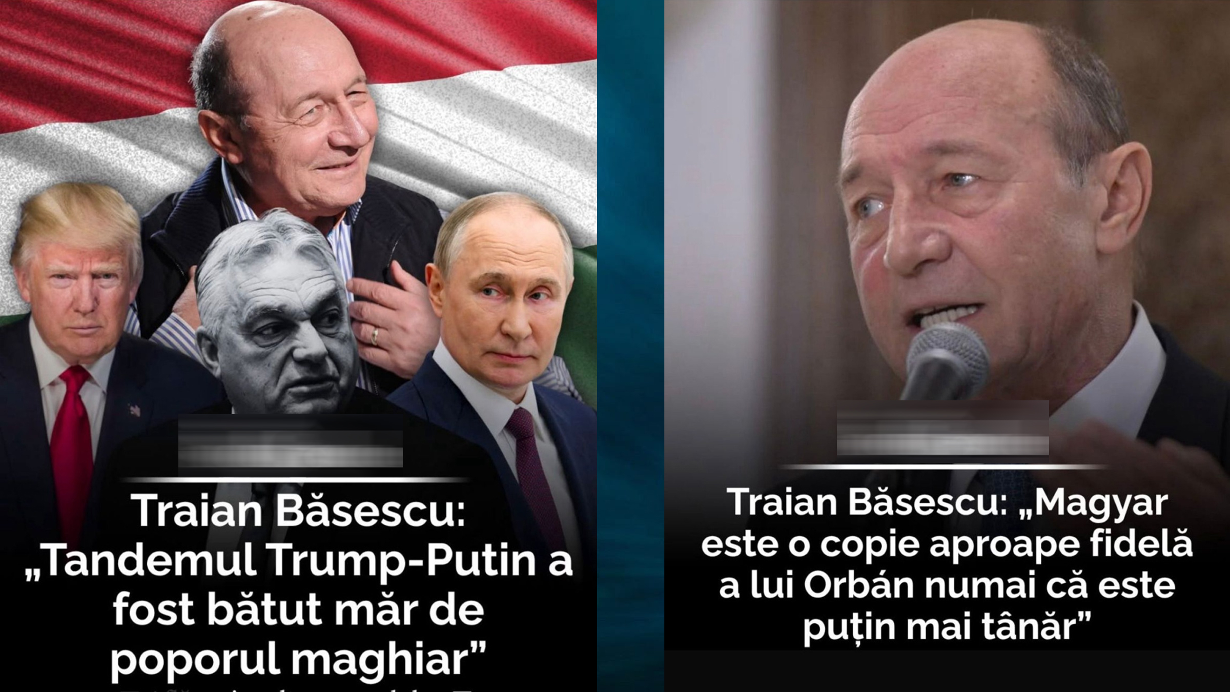 Băsescu nu mai este de acord cu el însuși, după nici 24 de ore. Ieri, poporul maghiar îi „bătuse măr” pe Putin și Trump, astăzi Magyar este „Orban mai tânăr” Băsescu nu mai este de acord cu el însuși, după nici 24 de ore. Ieri, poporul maghiar îi „bătuse măr” pe Putin și Trump, astăzi Magyar este „Orban mai tânăr”
