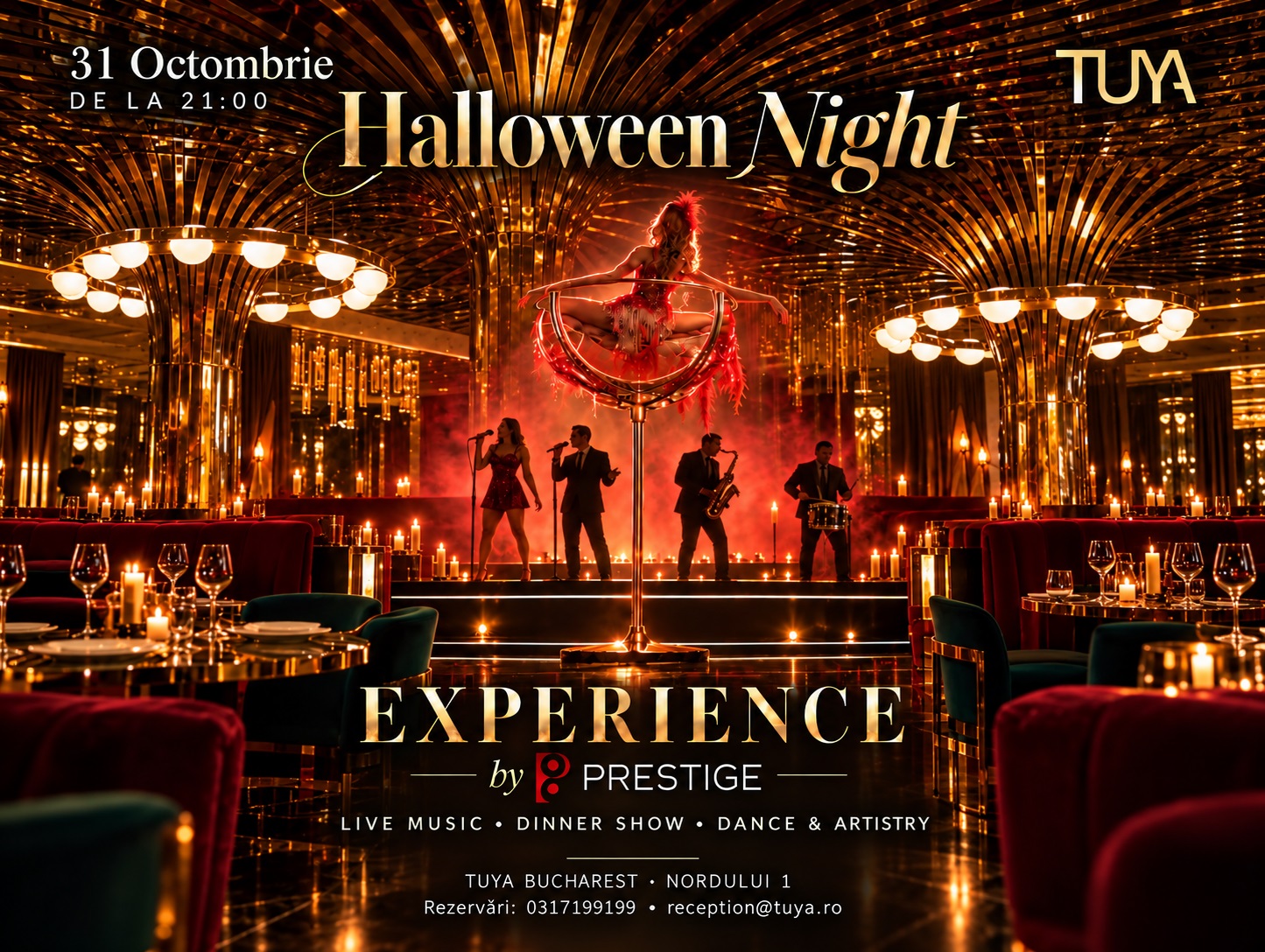 TUYA Bucharest lansează o serie de evenimente Dinner & Show. Prima ediție, Halloween Night – Experience by Prestige, are loc pe 31 octombrie TUYA Bucharest lansează o serie de evenimente Dinner & Show. Prima ediție, Halloween Night – Experience by Prestige, are loc pe 31 octombrie